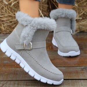 Frosted Trim Ankle Boots - Gray